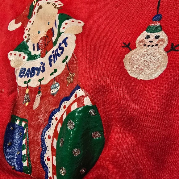 Rabbit Skins Vintage Baby's First Christmas Sweatshirt Holiday Red Size 2 - Picture 3 of 5